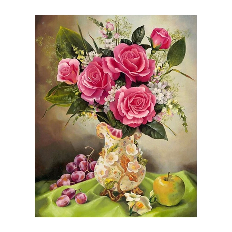Wall Decorative Painting Diy Diamond Painting Vase of Flowers and Fruit Diamond Embroidery Mosaic Picture for Needlework 