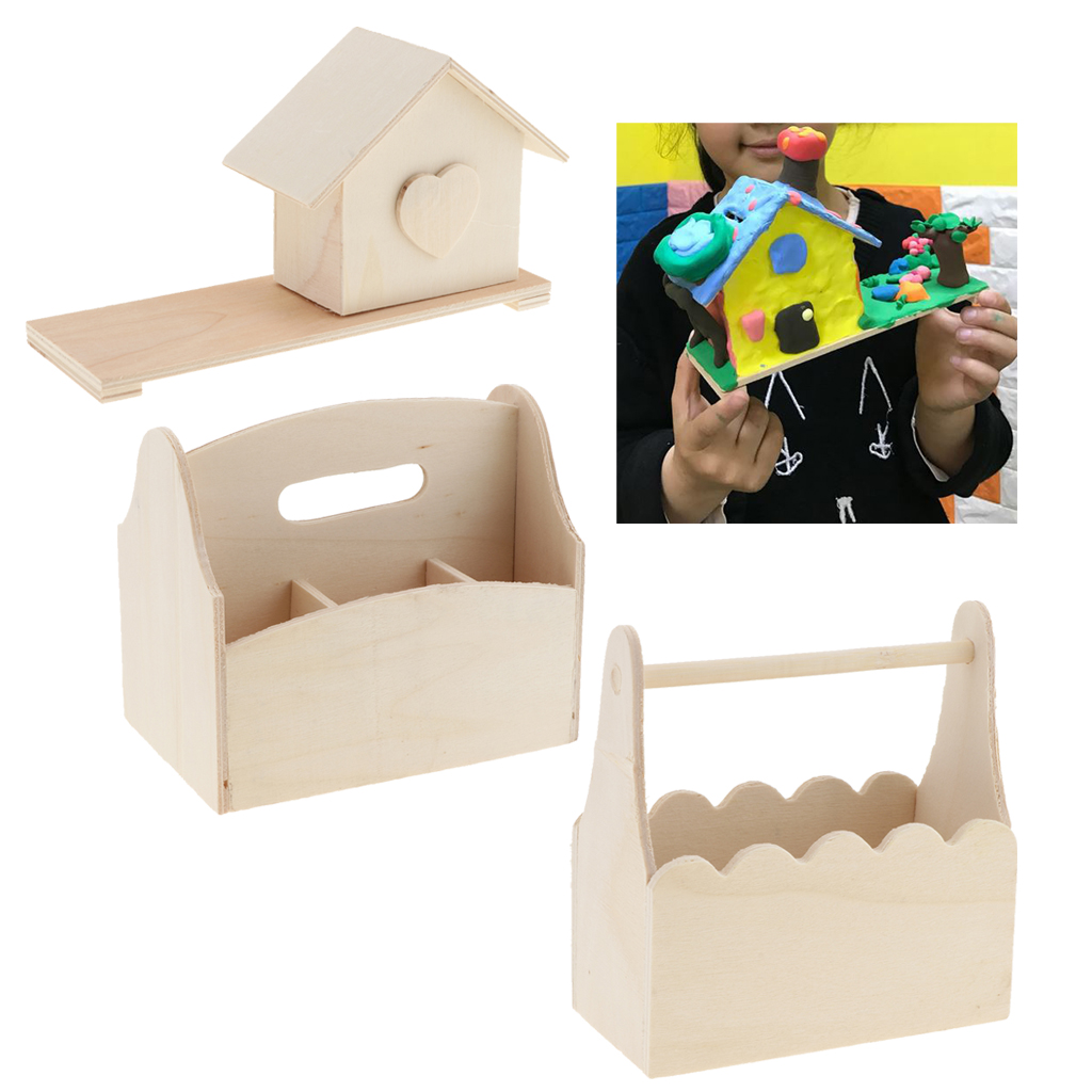 Special Design Money Boxes Wooden Basket House Pen Container Pattern handmade wooden Craft For Painting Popular Kids Gifts