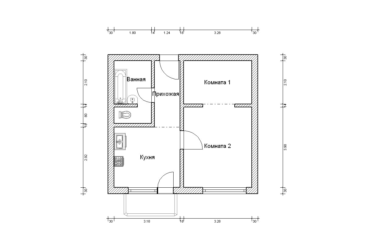 План квартиры чертеж 2 х комнатная