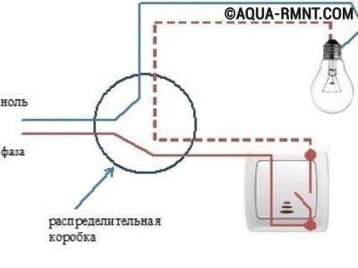 Принципиальная схема подключения одноклавишного выключателя