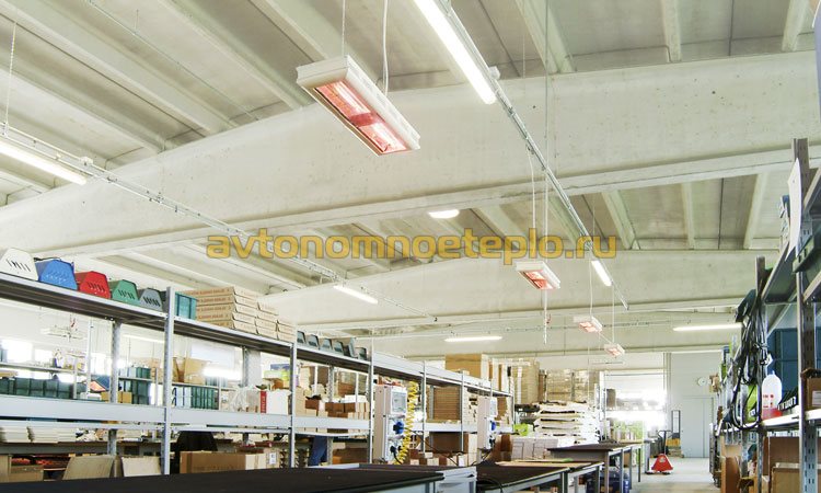 подвесные ИК обогреватели в цехе предприятия