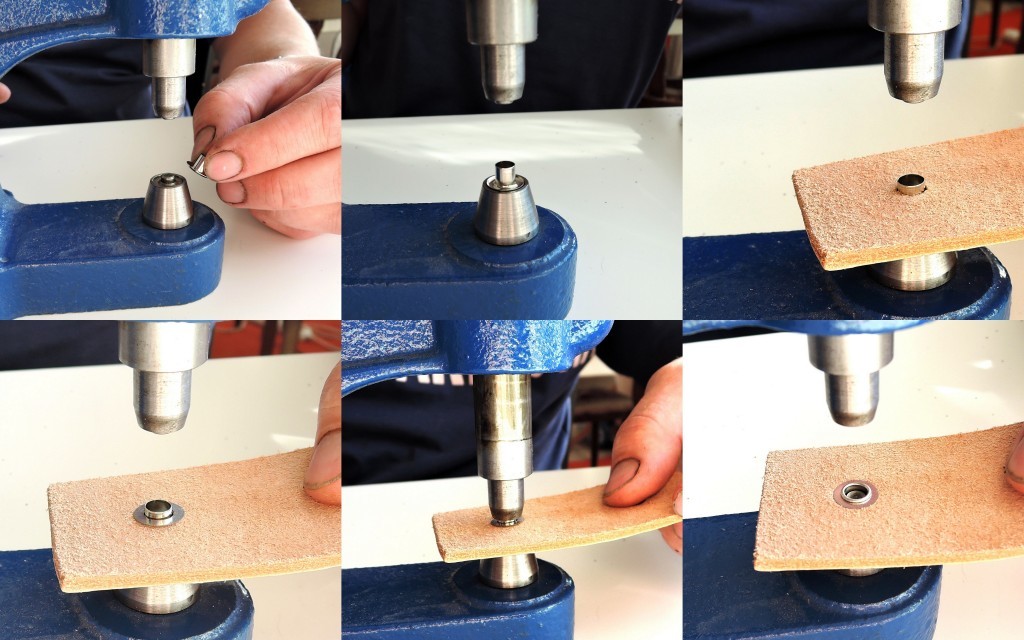 Riveting eyelets with a press