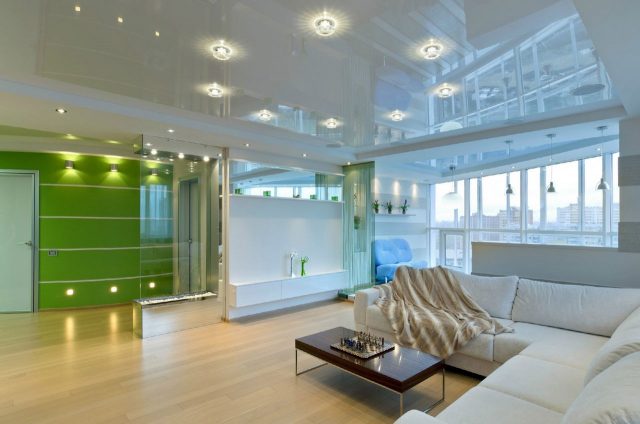 Белый матовый натяжной потолок: со светильниками, многоуровневые, фото