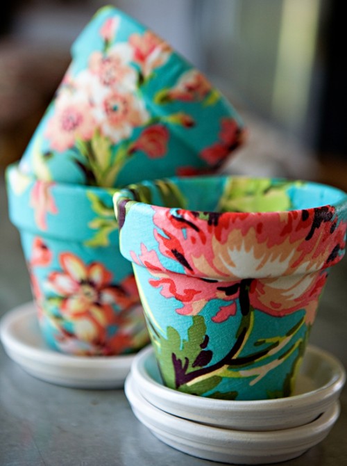 Fabric Covered Terra Cotta Pots