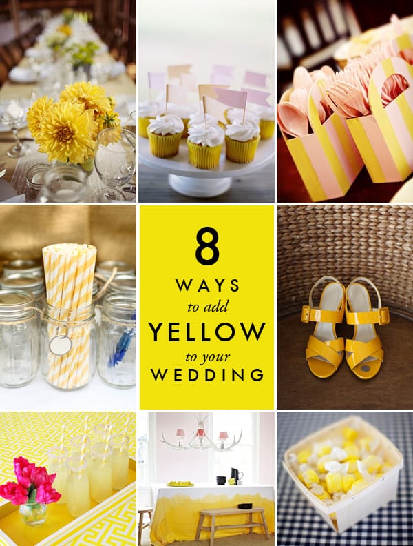 Pops of yellow with white, pink and peach at a wedding