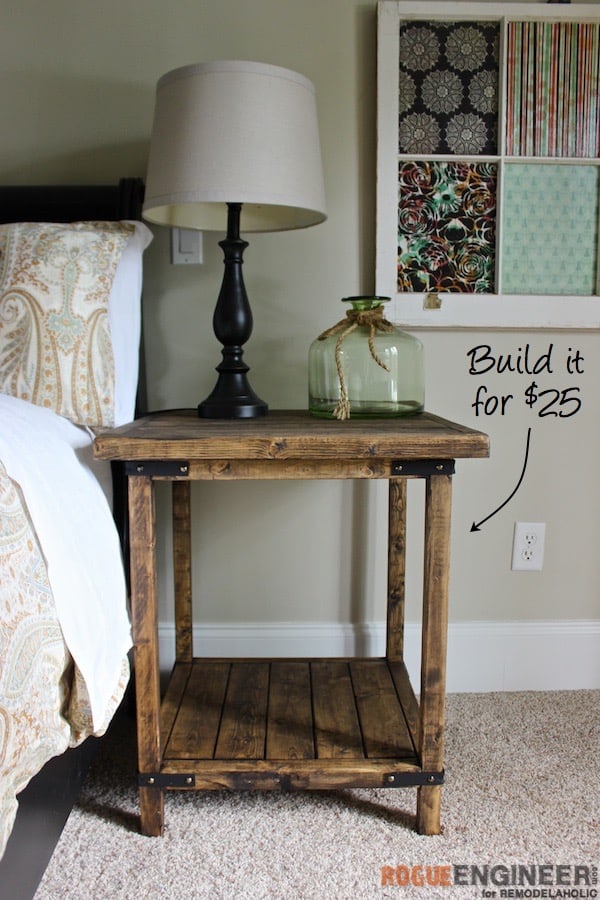 Rustic square bedside table from recycled wood