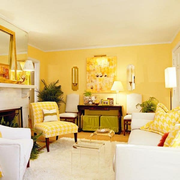 Yellow walls with yellow seating at home