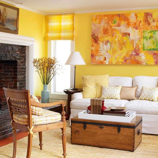 Yellow walls with yellow statement art