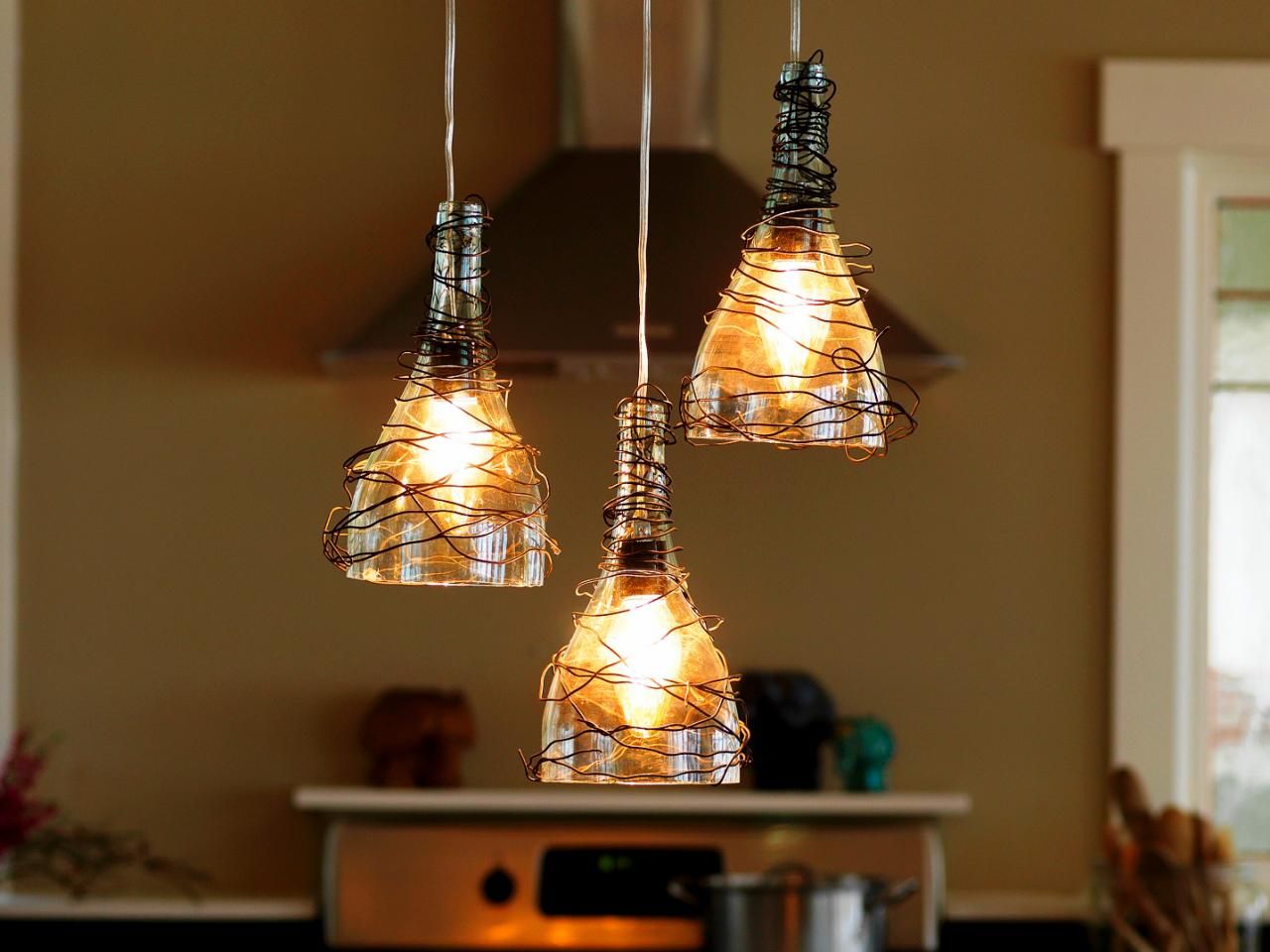 How to make a pendant lighting chandelier from glass bottles