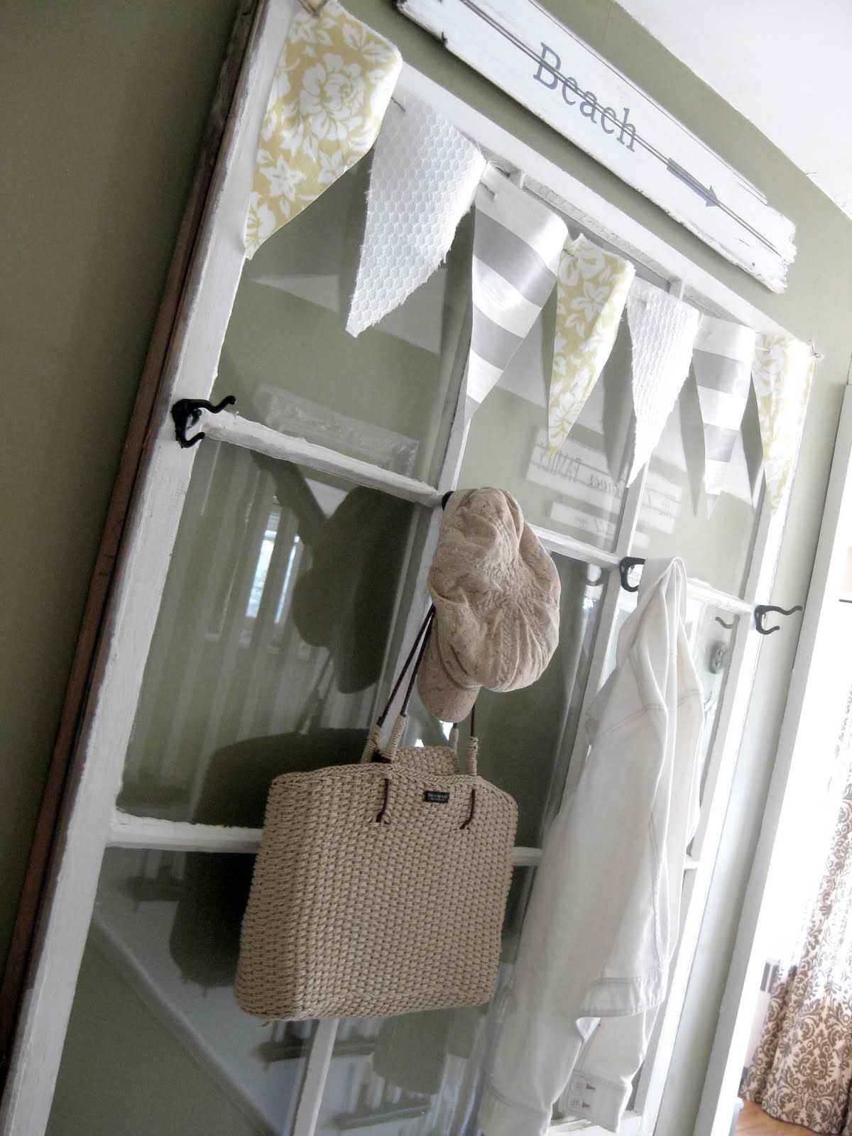 Entryway coat rack from an old window