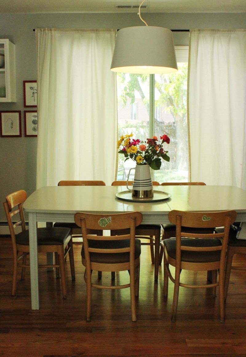 Dining room and wooden chairs after renovation