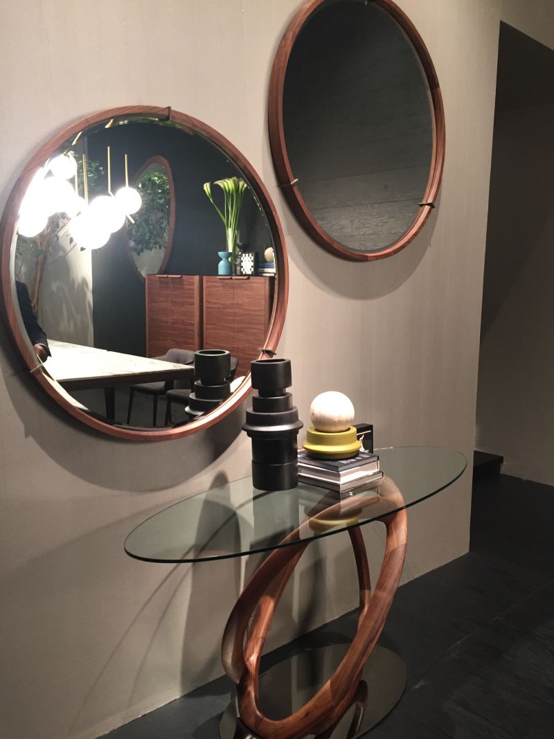 Walnut console table with glass on top