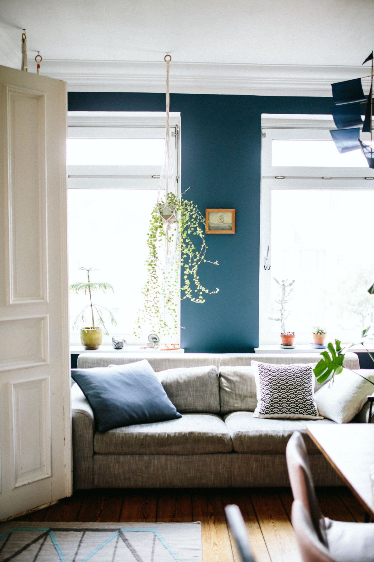 Scandinavian living room teal walls