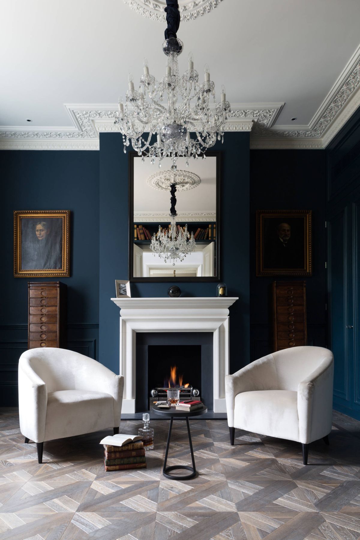 Victorian living room dramatic navy blue