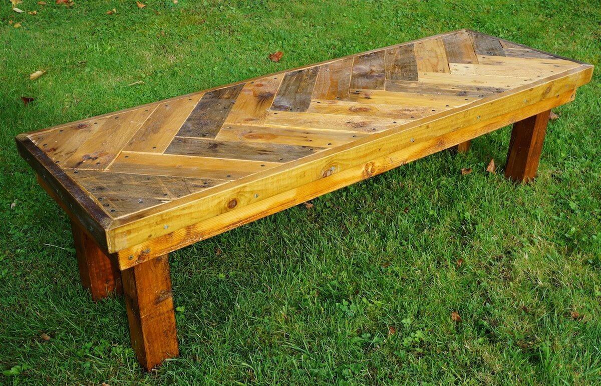 Reclaimed Wood Chevron Outdoor Bench