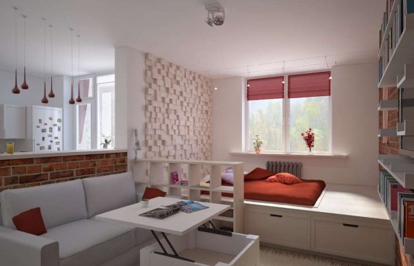 подиум для зонирования в спальне-гостиной