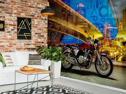 фотообои город гостиная мотоцикл