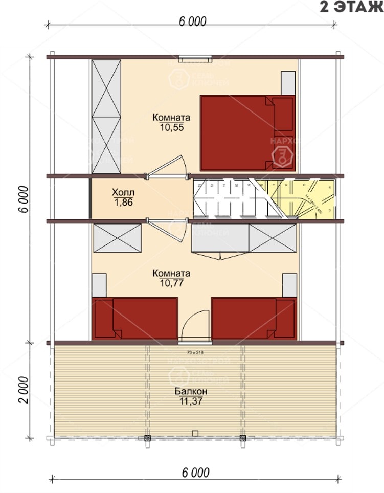 Планировка второго этажа дома 6 на 6 с балконом