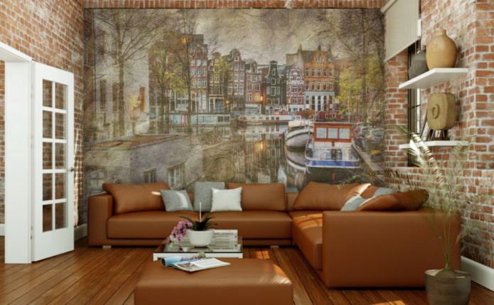 фотообои с изображением Амстердама в гостиной