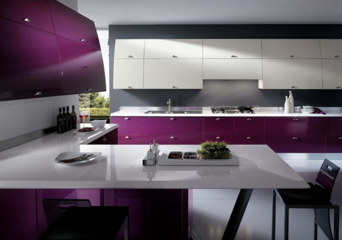 кухня в фиолетовых тонах в стиле хай-тек