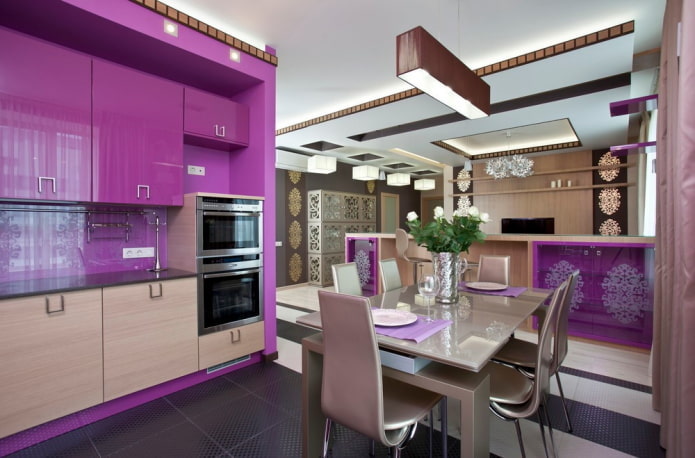 кухня в фиолетовых тонах в стиле арт-деко