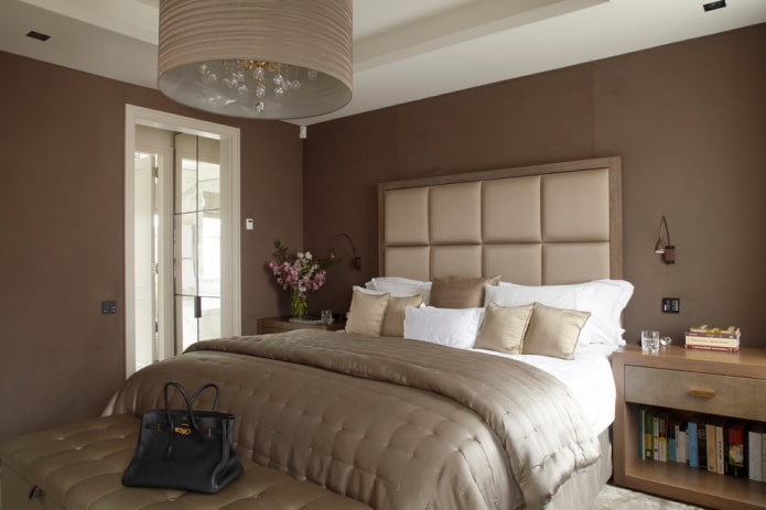 интерьер спальной комнаты в коричневых оттенках