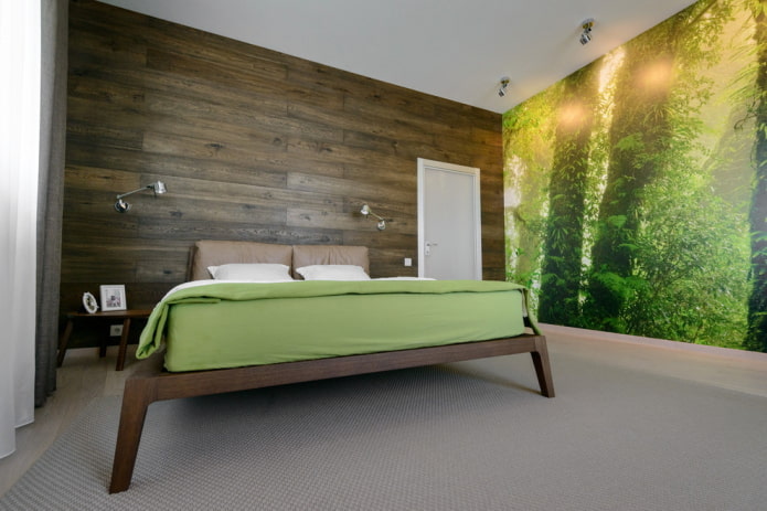 интерьер коричнево-зеленой спальни