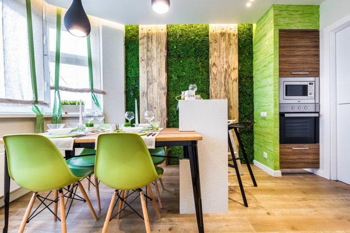 кухня в зеленых тонах в эко-стиле