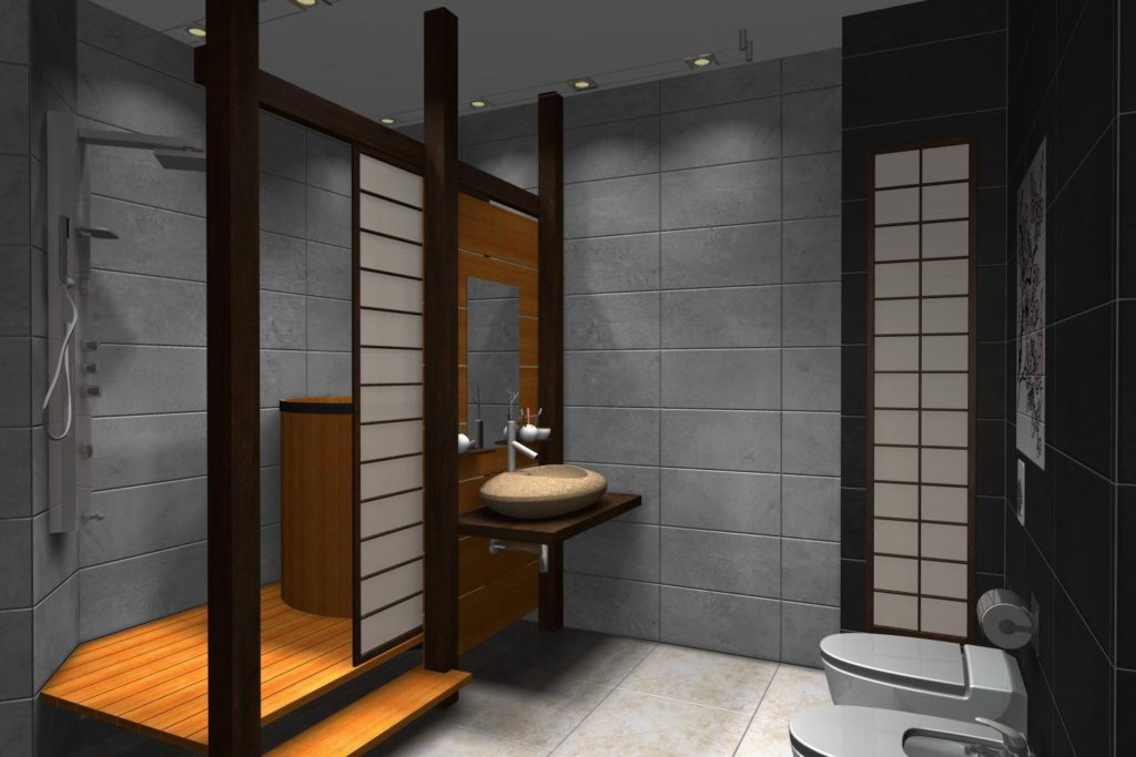 Интерьер совмещенной ванной в японском стиле