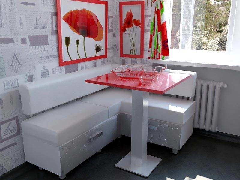 Кухонный уголок с компактным столиком красного цвета