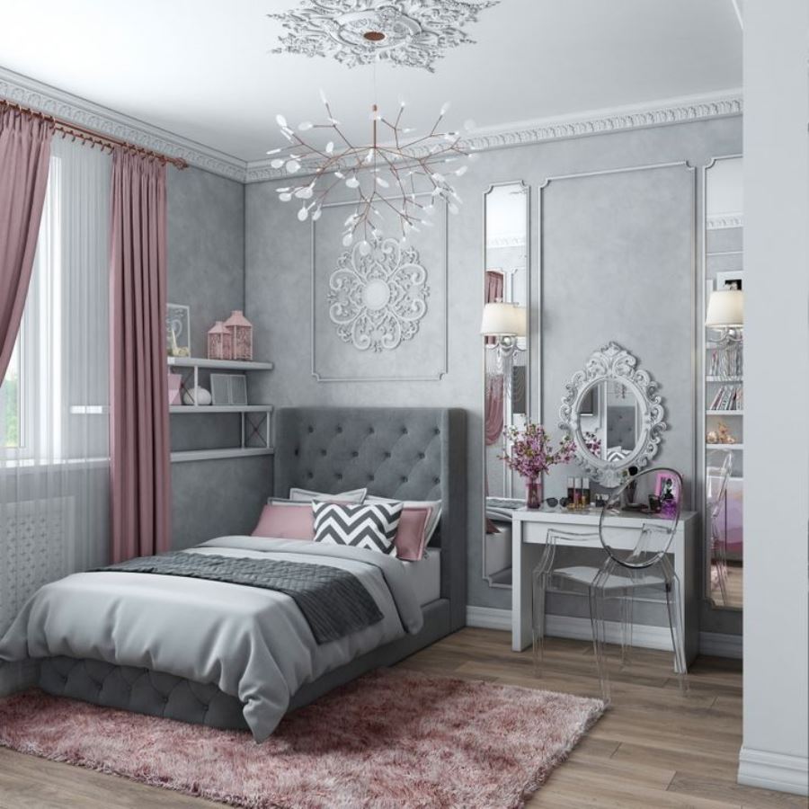 серо розовая спальня фото дизайна