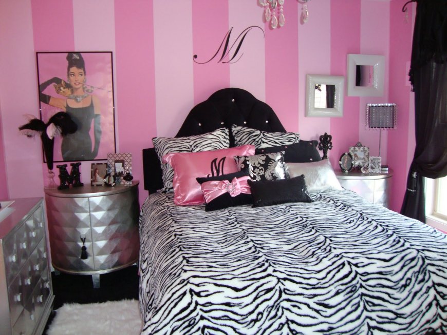 серо розовая спальня с черным