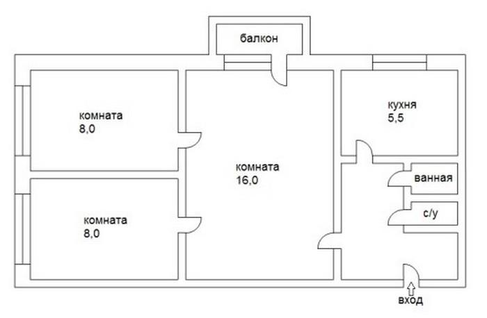 План хрущевки распашонки в панельном доме