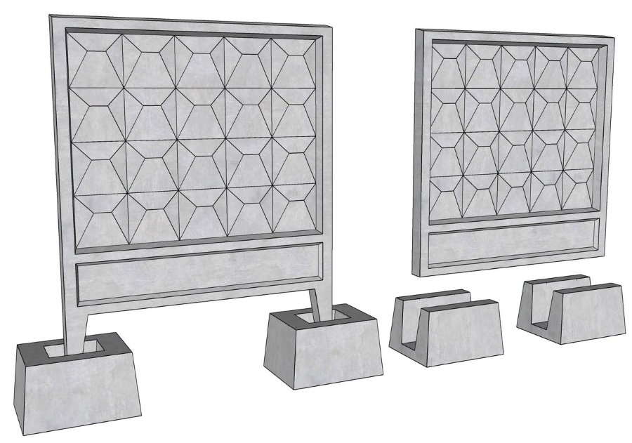 Схема железобетонного забора с разными типами стаканов