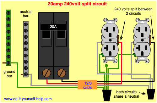 wiring diagram for two 20 amp 120 volt circuit breaker