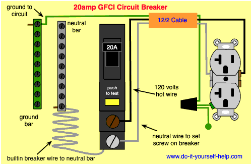 wiring diagram for a 20 amp gfci circuit breaker