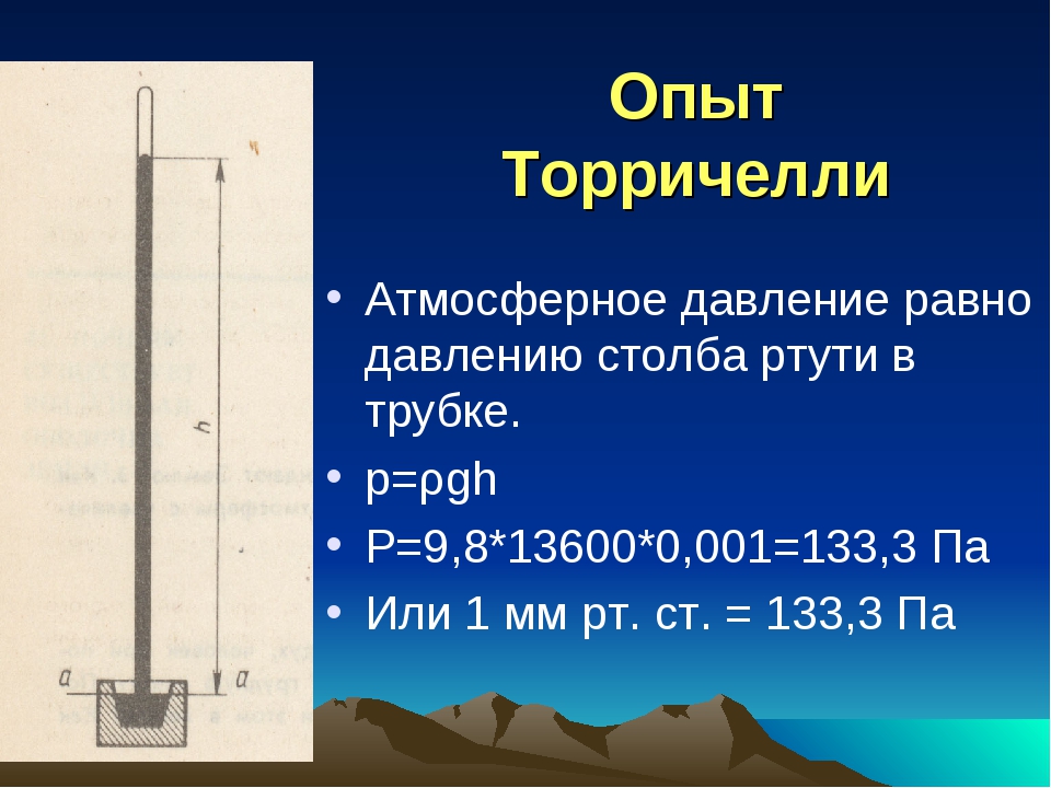 Уровень ртути в трубке торричелли опустился