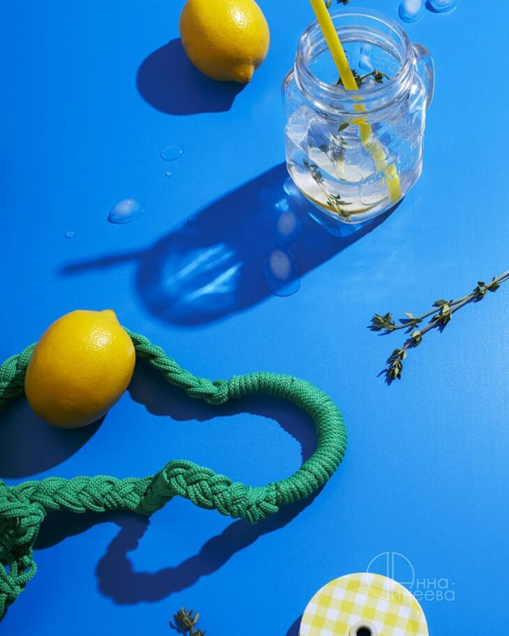 A still life with emphasis on contrasting colors yellow and blue