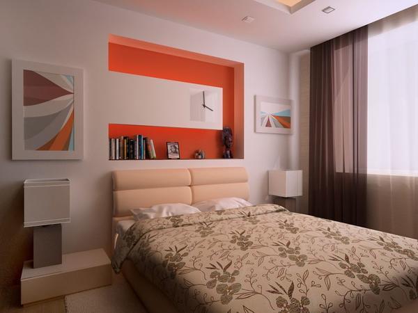 Гипсокартонные полки позволяют сделать интерьер спальной комнаты современным и стильным