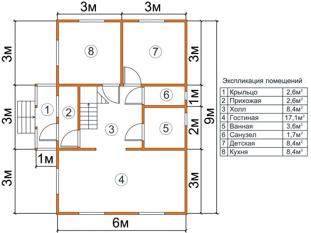 Проект дома из бруса 6х9