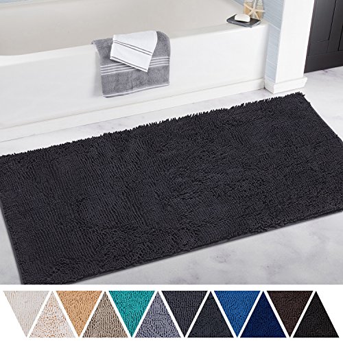 DEARTOWN Non-Slip Thick Microfiber Bathroom Rugs, Machine-Washable Bath Mats with Water Absorbent (27.5x47 Inches, Dark Gray)