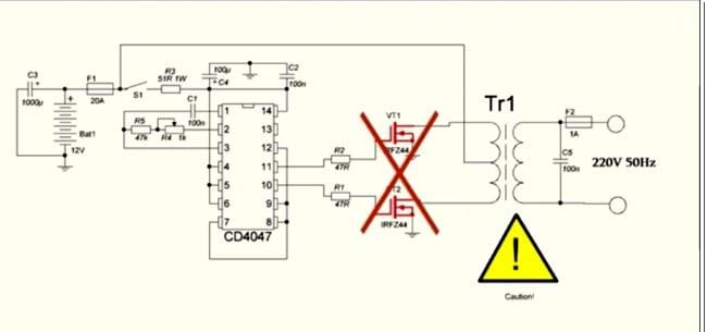 Изготовление простого преобразователя 12-220В, 50Гц