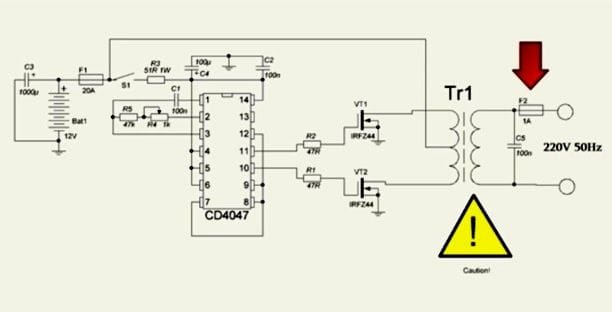 Изготовление простого преобразователя 12-220В, 50Гц