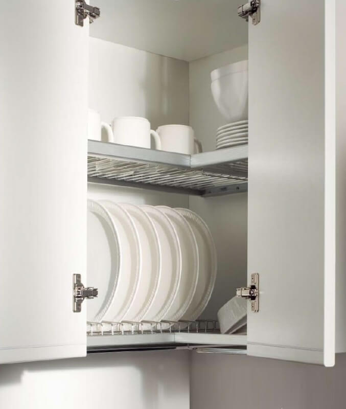 Распашной угловой кухонный шкаф для посуды