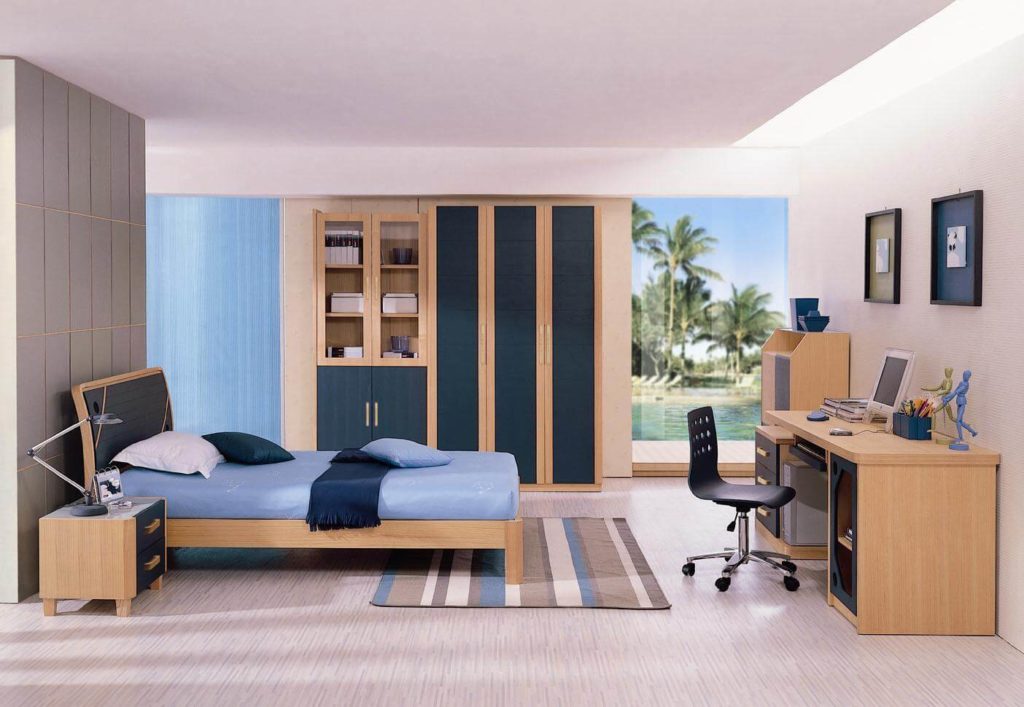 Сдержанный дизайн комнаты подростка со шкафом в интерьере