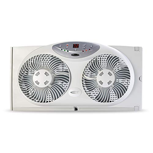 Bionaire Window Fan with Twin 8.5-Inch Reversible Airflow Blades and Remote Control, White