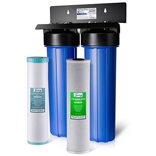 iSpring WGB22BM 2-Stage Whole House Water Filtration System w/ 20” x 4.5” Big Blue Carbon Block and Iron & Manganese Reducing Filters