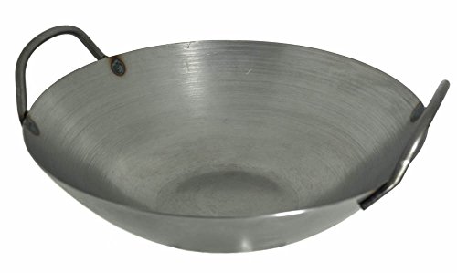 14 Inches Carbon Steel Flat Bottom Wok with Two Side Handle, 14 Gauge Thickness, USA Made