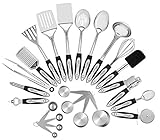 Chef essential 23-Pc Stainless Steel Kitchen Utensil Set, Best Christmas Gift Ever, Everything You Need For Cooking Included, Heat Resistant up to 450 Degrees, Measuring Spoons included, Easy to Clean