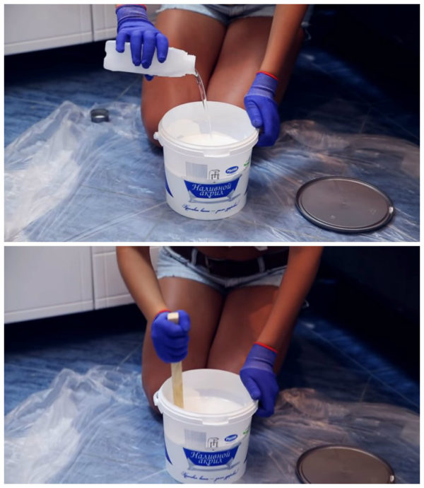 Ручное перемешивание акрила с отвердителем